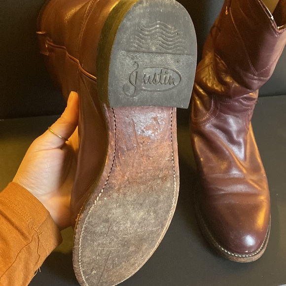 Justin Leather Boots. Burgundy Brown-Red. Soft Leather. Size 6.5B - Picture 5 of 5